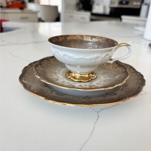 Bavaria Eberthal Germany 3 piece Elegant Gold and White Tea Cup Set